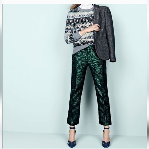 J.Crew Patio Straight Leg Pants in Evergreen Jacquard Women’s Size 2 - Picture 1 of 16